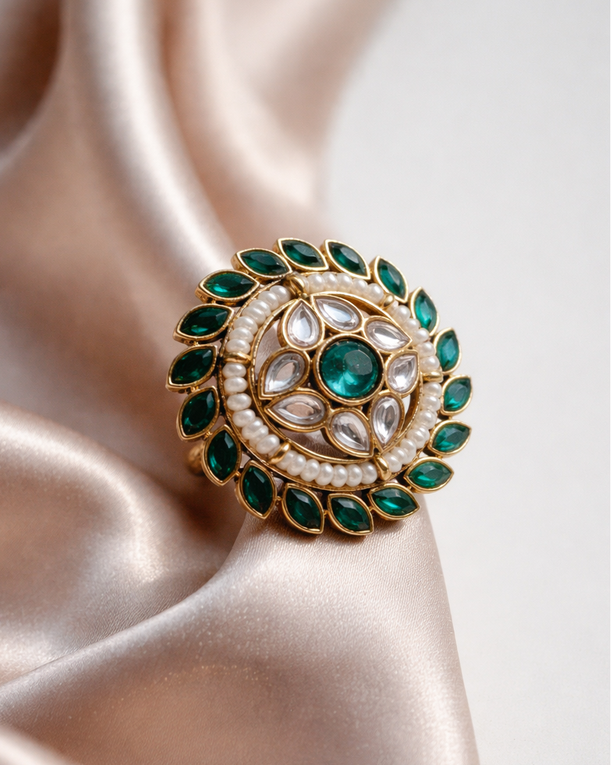 Royal Emerald Halo Statement Ring