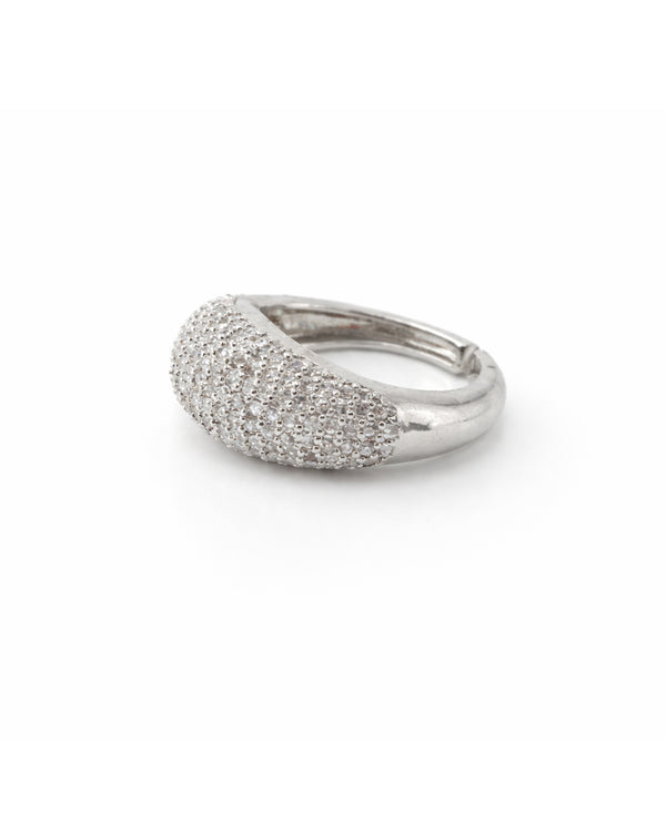 silver sparkle ring in a dome shape on a white background