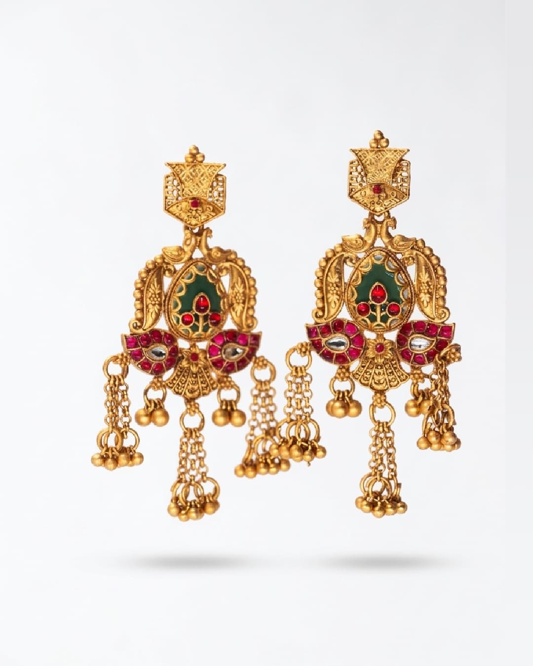 Peacock Motif Meenakari Ghungroo Earrings