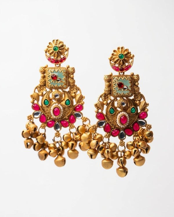 Floral Meenakari Ghungroo Earrings