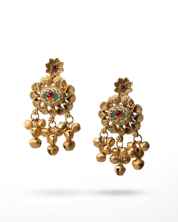 Antique Floral Meenakari Ghungroo Earrings