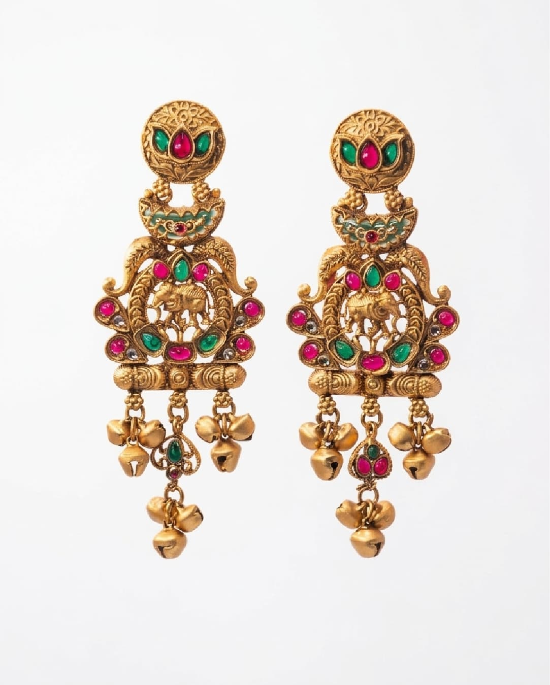 Elephant Motif Meenakari Ghungroo Earrings