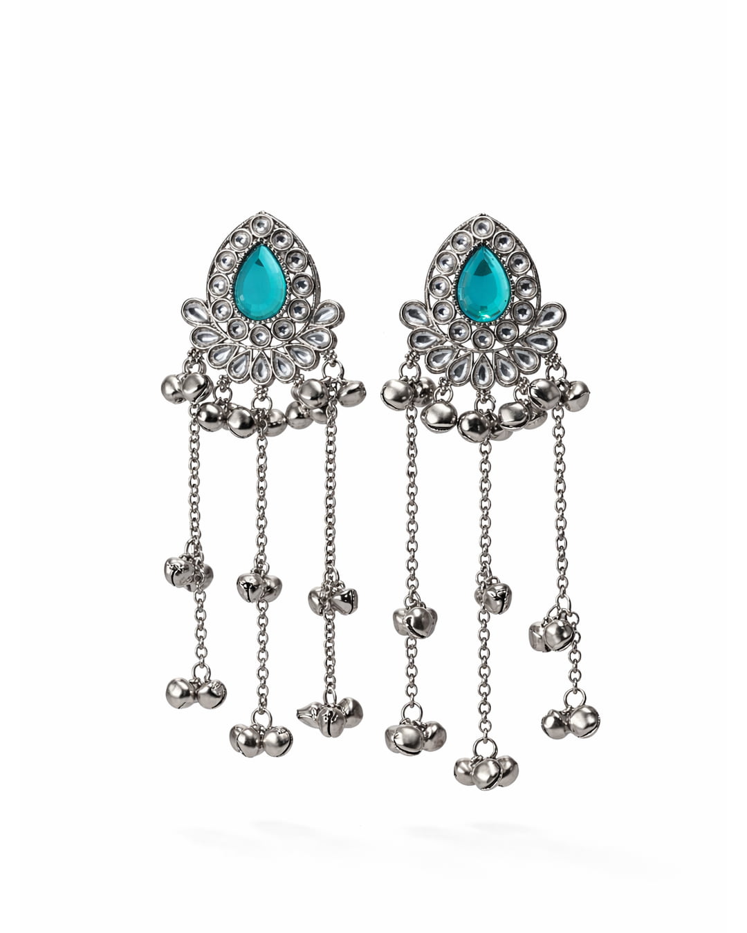 Turquoise Stone Oxidized Ghungroo Earrings