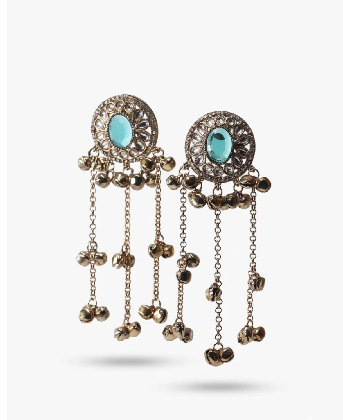 Turquoise Medallion Ghungroo Earrings