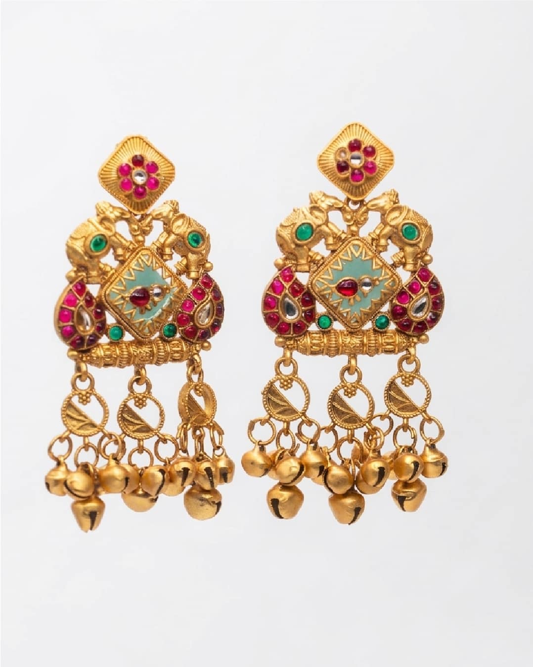 Dual Elephant Meenakari Ghungroo Earring