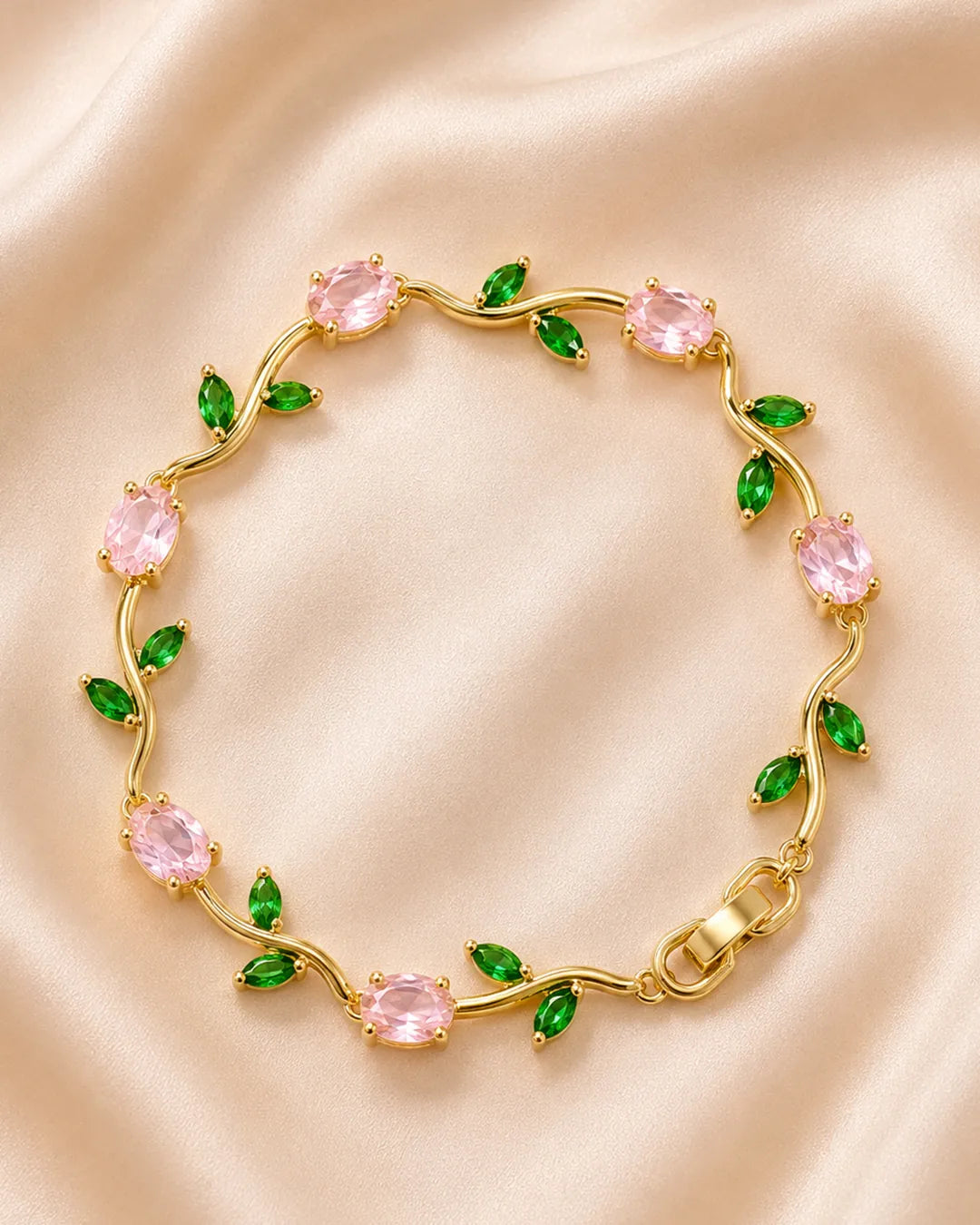 Pink and Emerald Tulip Vine Bracelet