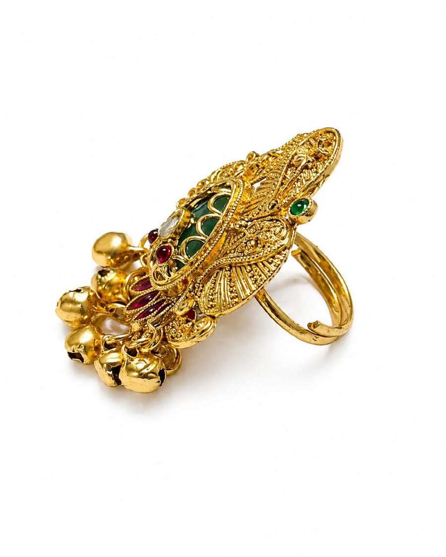 Kashmiri Emerald Motif Statement Ring