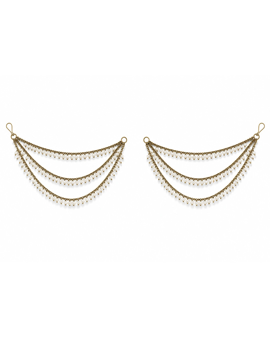 Pair of gold chain earrings on a white background
