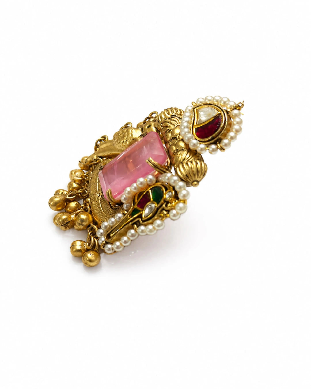 Kashmiri Pastel Pink Motif Statement Ring