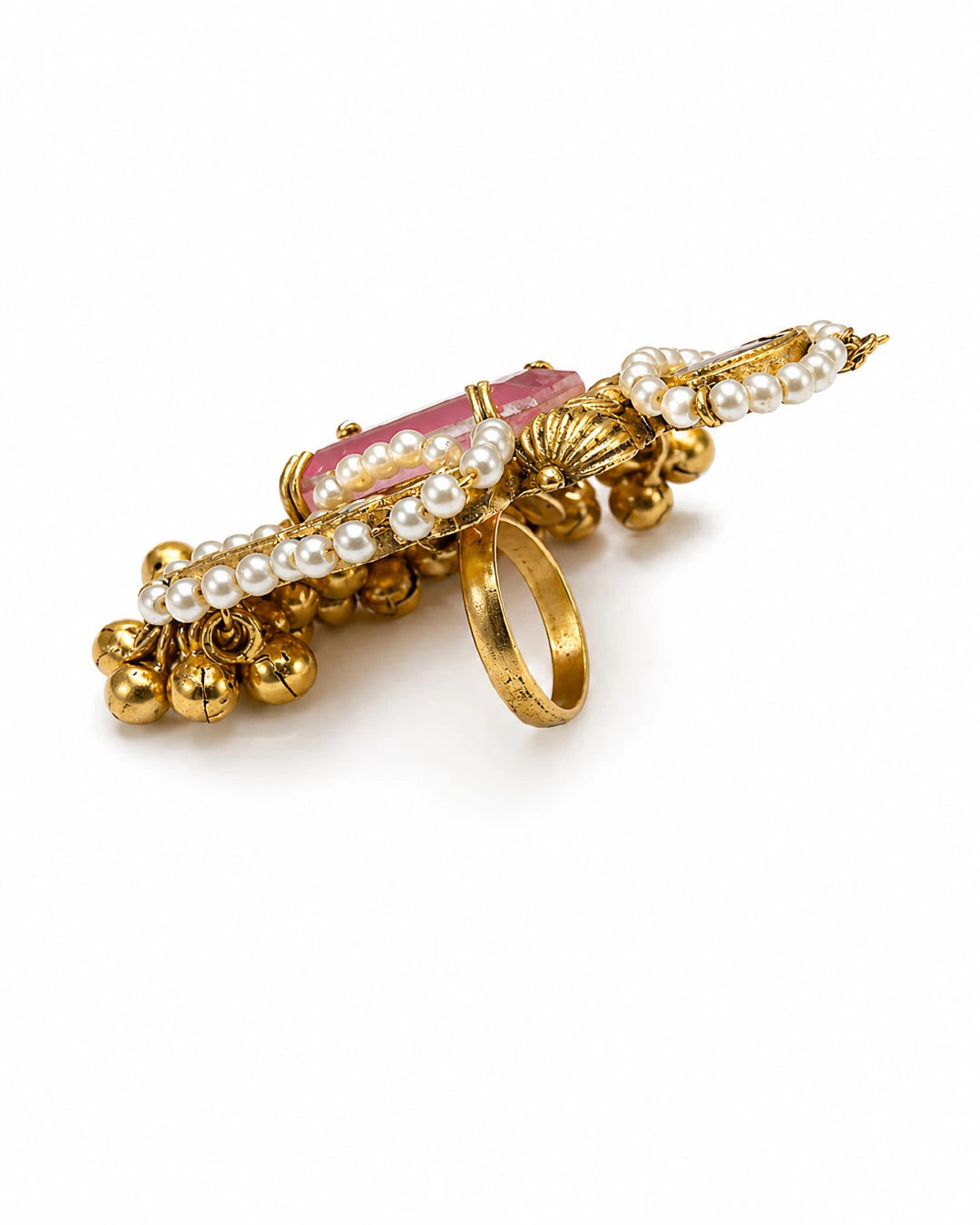 Kashmiri Pastel Pink Motif Statement Ring