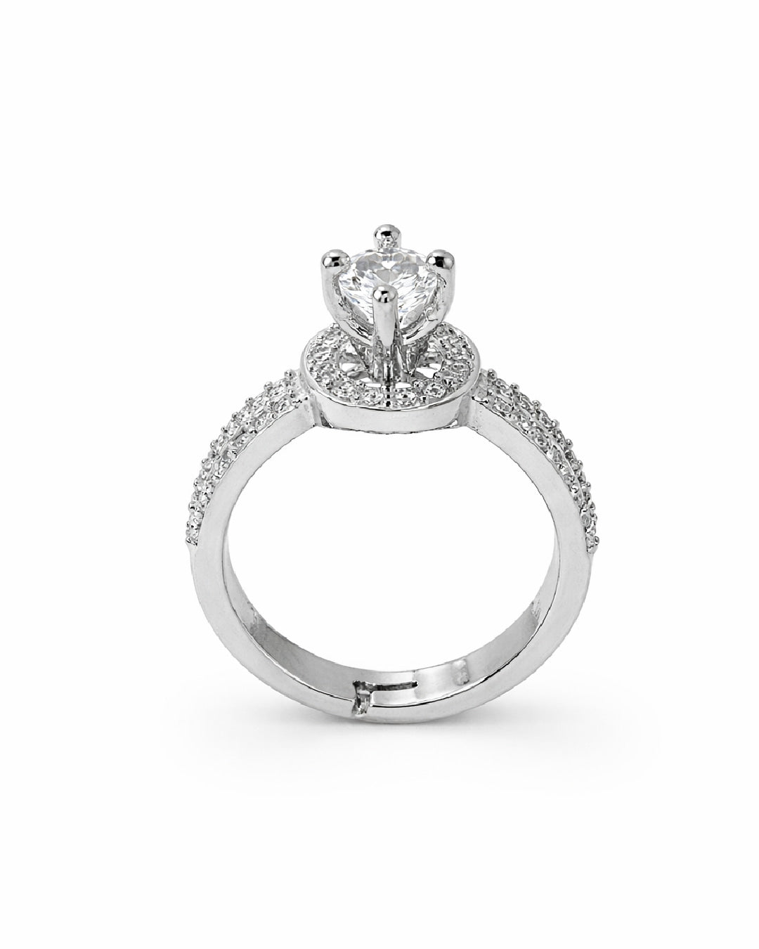 Round Halo Split-Shank Ring on a white background