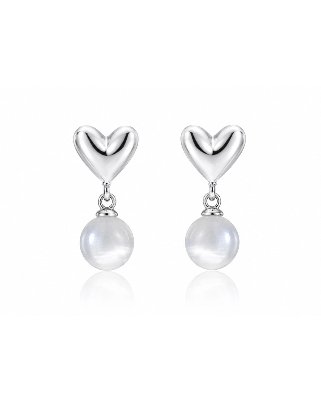 White Pearl Heart Drop Earrings